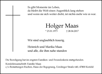 Traueranzeige von Holger Maas von trauer.mein.krefeld.de