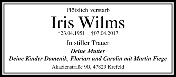 Traueranzeige von Iris Wilms von trauer.mein.krefeld.de