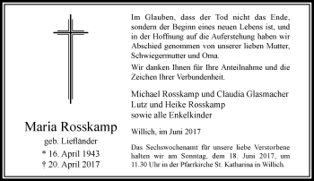 Traueranzeige von Maria Rosskamp von trauer.extra-tipp-moenchengladbach.de