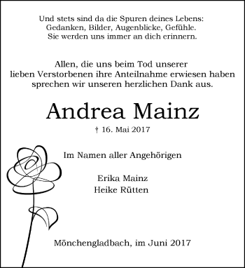 Traueranzeige von Andrea Mainz von trauer.extra-tipp-moenchengladbach.de