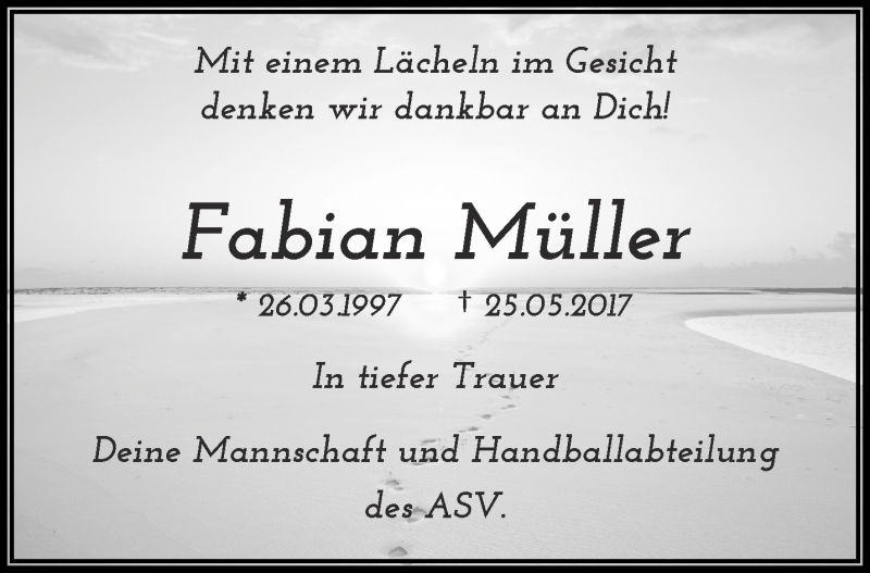  Traueranzeige für Fabian Müller vom 01.07.2017 aus trauer.wuppertaler-rundschau.de