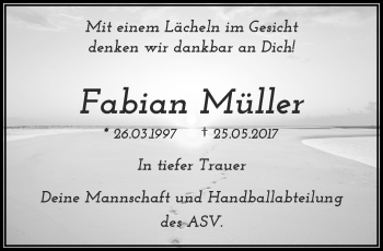 Traueranzeige von Fabian Müller von trauer.wuppertaler-rundschau.de