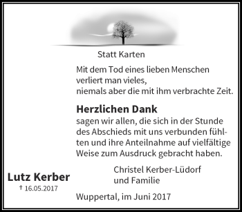 Traueranzeige von Lutz Kerber von trauer.wuppertaler-rundschau.de