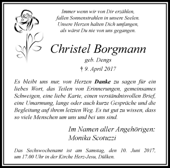 Traueranzeige von Christel Borgmann von trauer.extra-tipp-moenchengladbach.de