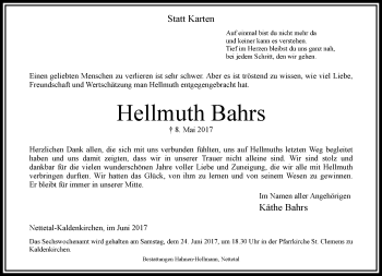 Traueranzeige von Hellmuth Bahrs von trauer.extra-tipp-moenchengladbach.de