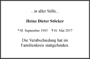 Traueranzeige von Heinz Dieter Stöcker von trauer.extra-tipp-moenchengladbach.de