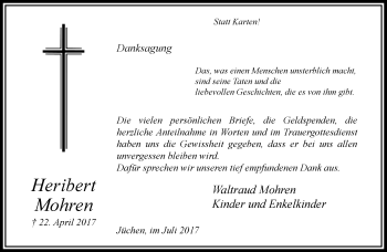 Traueranzeige von Heribert Mohren von trauer.stadt-kurier.de