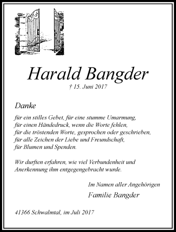 Traueranzeige von Harald Bangder von trauer.extra-tipp-moenchengladbach.de