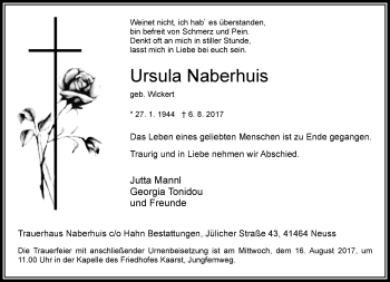 Traueranzeige von Ursula Naberhuis von trauer.stadt-kurier.de