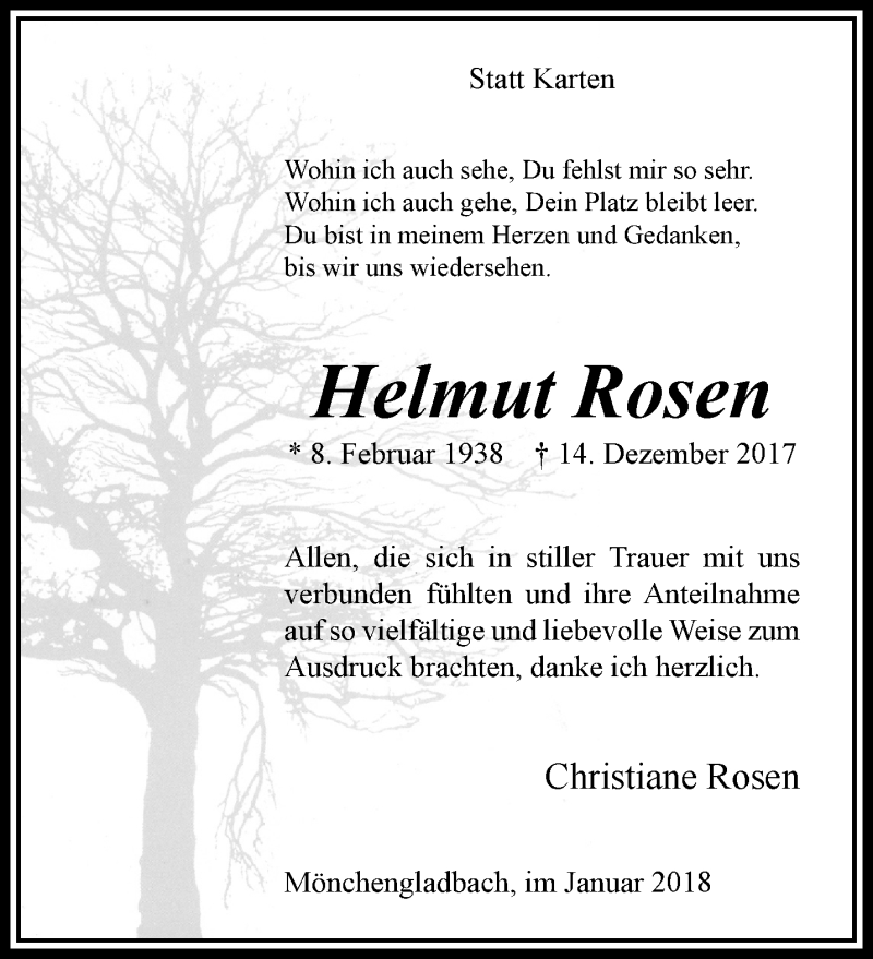  Traueranzeige für Helmut Rosen vom 28.01.2018 aus trauer.extra-tipp-moenchengladbach.de
