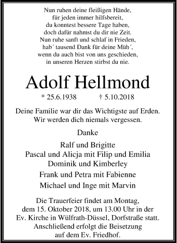 Traueranzeige von Adolf Hellmond von trauer.wuppertaler-rundschau.de