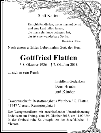 Traueranzeige von Gottfried Flatten von trauer.extra-tipp-moenchengladbach.de