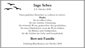 Traueranzeige von Inge Sebes von trauer.stadt-panorame.de