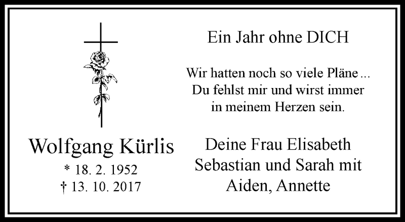  Traueranzeige für Wolfgang Kürlis vom 14.10.2018 aus trauer.extra-tipp-moenchengladbach.de