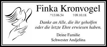 Traueranzeige von Finka Kronvogel von trauer.mein.krefeld.de