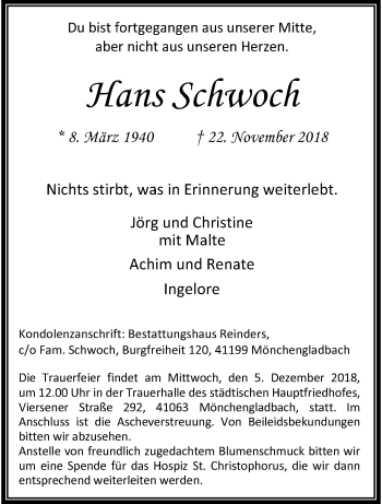 Traueranzeige von Hans Schwoch von trauer.extra-tipp-moenchengladbach.de