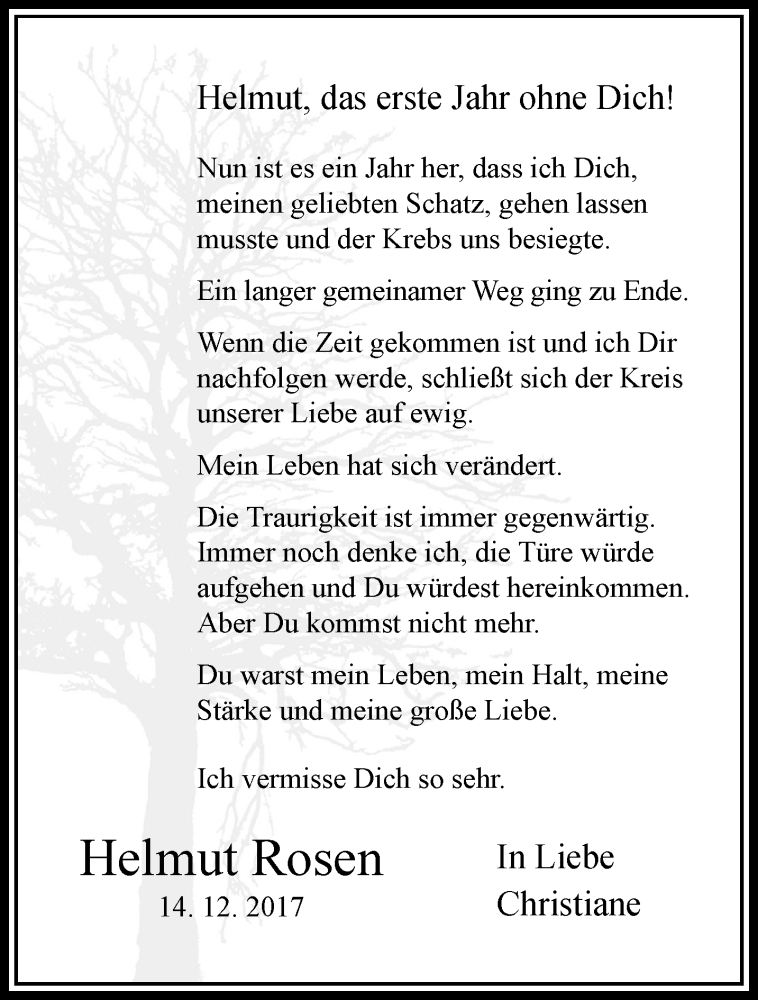  Traueranzeige für Helmut Rosen vom 16.12.2018 aus trauer.extra-tipp-moenchengladbach.de