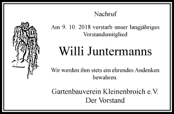Traueranzeige von Willi Juntermanns von trauer.extra-tipp-moenchengladbach.de