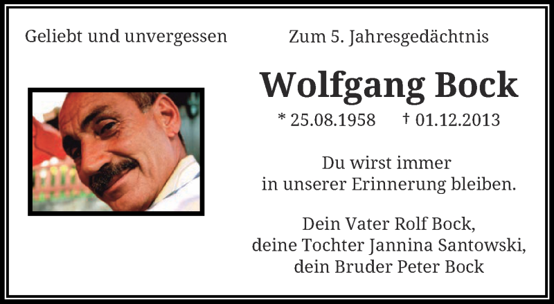  Traueranzeige für Wolfgang Bock vom 01.12.2018 aus trauer.wuppertaler-rundschau.de