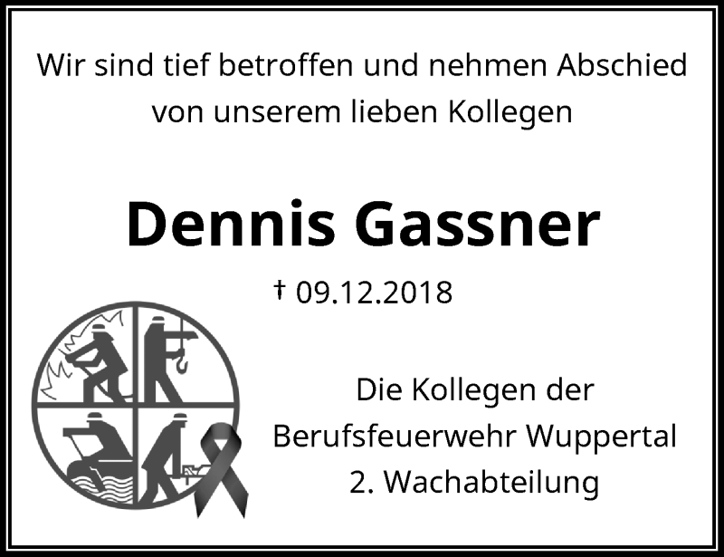  Traueranzeige für Dennis Gassner vom 15.12.2018 aus trauer.wuppertaler-rundschau.de