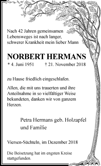 Traueranzeige von Norbert Hermans von trauer.extra-tipp-moenchengladbach.de