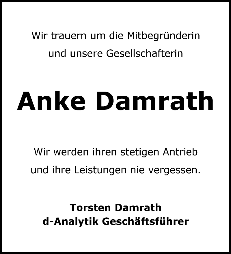  Traueranzeige für Anke Damrath vom 24.02.2018 aus trauer.wuppertaler-rundschau.de