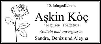 Traueranzeige von Askin Kòc von trauer.mein.krefeld.de