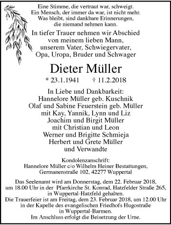 Traueranzeige von Dieter Müller von trauer.wuppertaler-rundschau.de