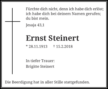 Traueranzeige von Ernst Steinert von trauer.wuppertaler-rundschau.de