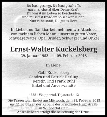 Traueranzeige von Ernst-Walter Kuckelsberg von trauer.wuppertaler-rundschau.de