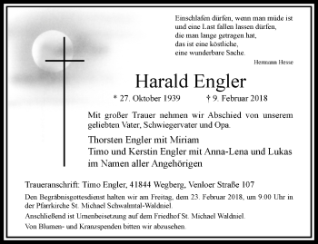Traueranzeige von Harald Engler von trauer.extra-tipp-moenchengladbach.de