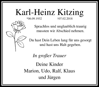 Traueranzeige von Karl-Heinz Kitzing von trauer.mein.krefeld.de