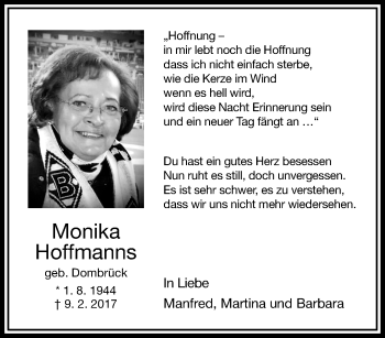 Traueranzeige von Monika Hoffmanns von trauer.extra-tipp-moenchengladbach.de