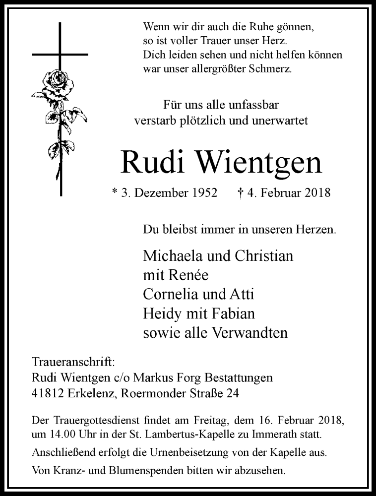  Traueranzeige für Rudi Wientgen vom 11.02.2018 aus trauer.extra-tipp-moenchengladbach.de