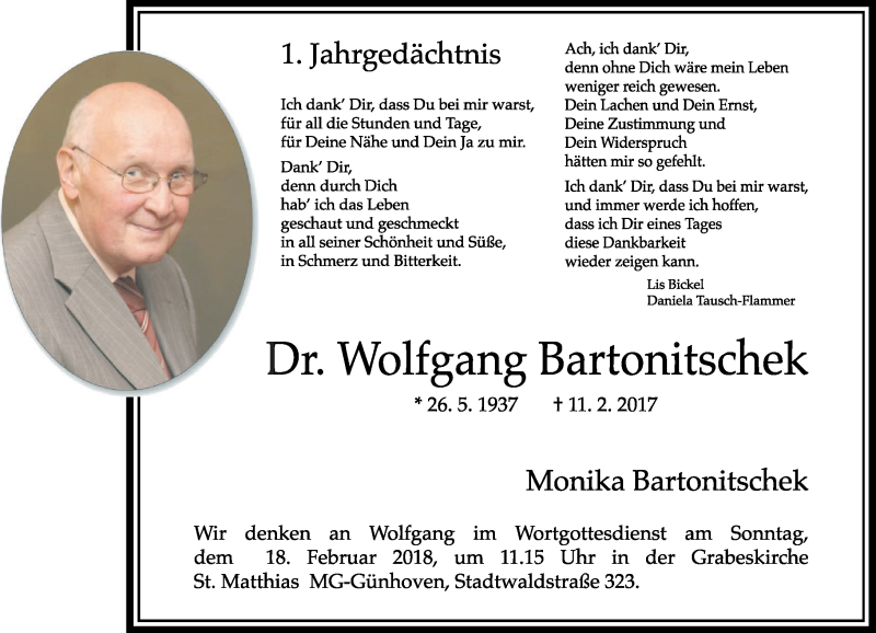  Traueranzeige für Wolfgang Bartonitschek vom 11.02.2018 aus trauer.extra-tipp-moenchengladbach.de