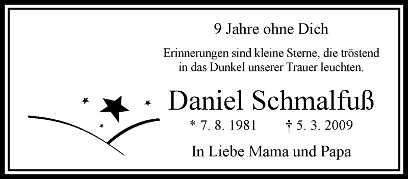  Traueranzeige für Daniel Schmalfuß vom 04.03.2018 aus trauer.extra-tipp-moenchengladbach.de