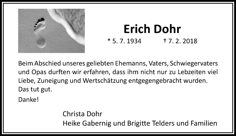  Traueranzeige für Erich Dohr vom 18.03.2018 aus trauer.extra-tipp-moenchengladbach.de