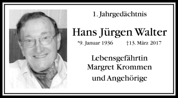 Traueranzeige von Hans Jürgen Walter von trauer.mein.krefeld.de