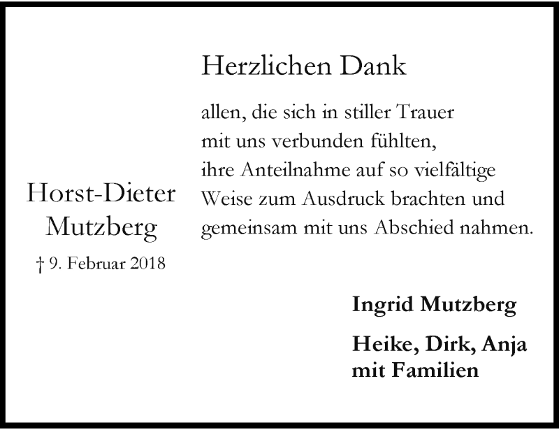  Traueranzeige für Horst-Dieter Mutzberg vom 03.03.2018 aus trauer.wuppertaler-rundschau.de