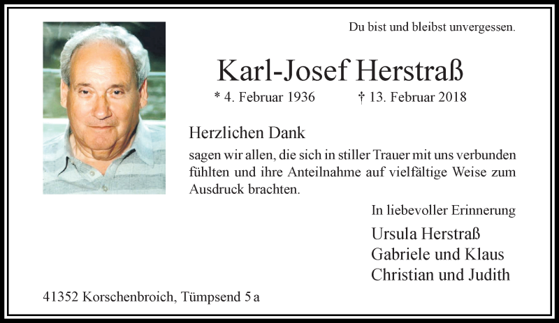  Traueranzeige für Karl-Josef Herstraß vom 18.03.2018 aus trauer.extra-tipp-moenchengladbach.de