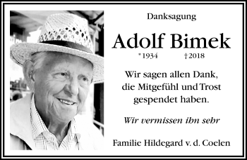 Traueranzeige von Adolf Bimek von trauer.mein.krefeld.de
