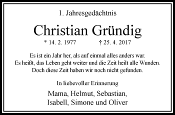 Traueranzeige von Christian Gründig von trauer.extra-tipp-moenchengladbach.de