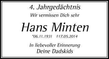 Traueranzeige von Hans Minten von trauer.mein.krefeld.de