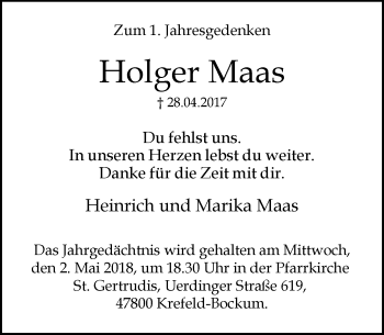 Traueranzeige von Holger Maas von trauer.mein.krefeld.de