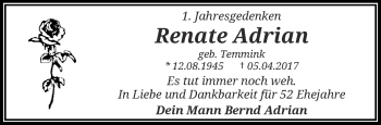 Traueranzeige von Renate Adrian von trauer.wuppertaler-rundschau.de