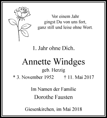 Traueranzeige von Annette Windges von trauer.extra-tipp-moenchengladbach.de