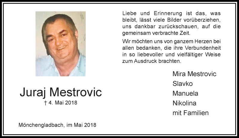  Traueranzeige für Juraj Mestrovic vom 20.05.2018 aus trauer.extra-tipp-moenchengladbach.de