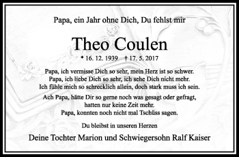 Traueranzeige von Theo Coulen von trauer.extra-tipp-moenchengladbach.de