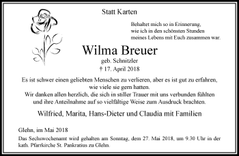 Traueranzeige von Wilma Breuer von trauer.extra-tipp-moenchengladbach.de