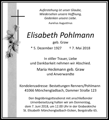 Traueranzeige von Elisabeth Pohlmann von trauer.extra-tipp-moenchengladbach.de